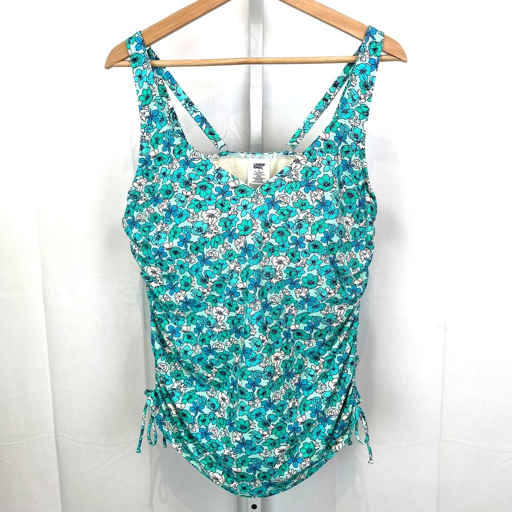 Lands' End Teal & White Floral One-Piece Swimsuit